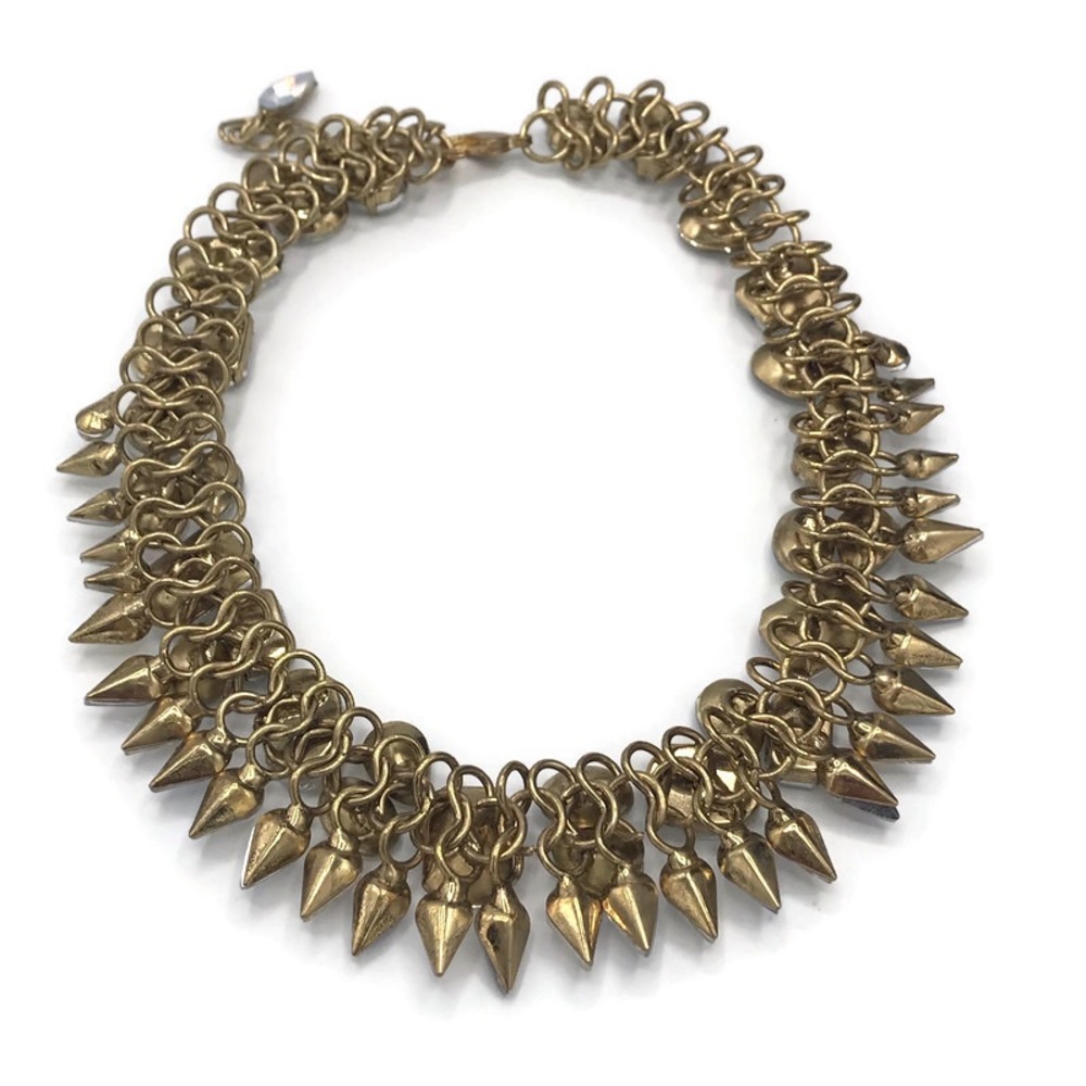 Statement Collar Necklace Large Rhinestone Gold - image 8